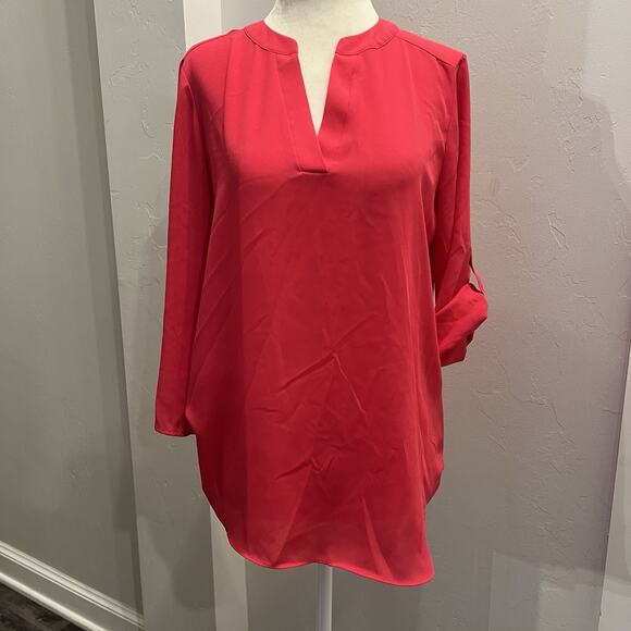 Chaus New York Womens Blouse Small Pink V Neck Oversized Career - Picture 1 of 4